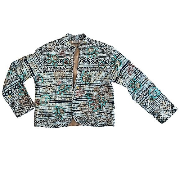 Chico’s Linen Blend Boho Embroidered Jacket with Sequins Size 0 - Picture 12 of 12